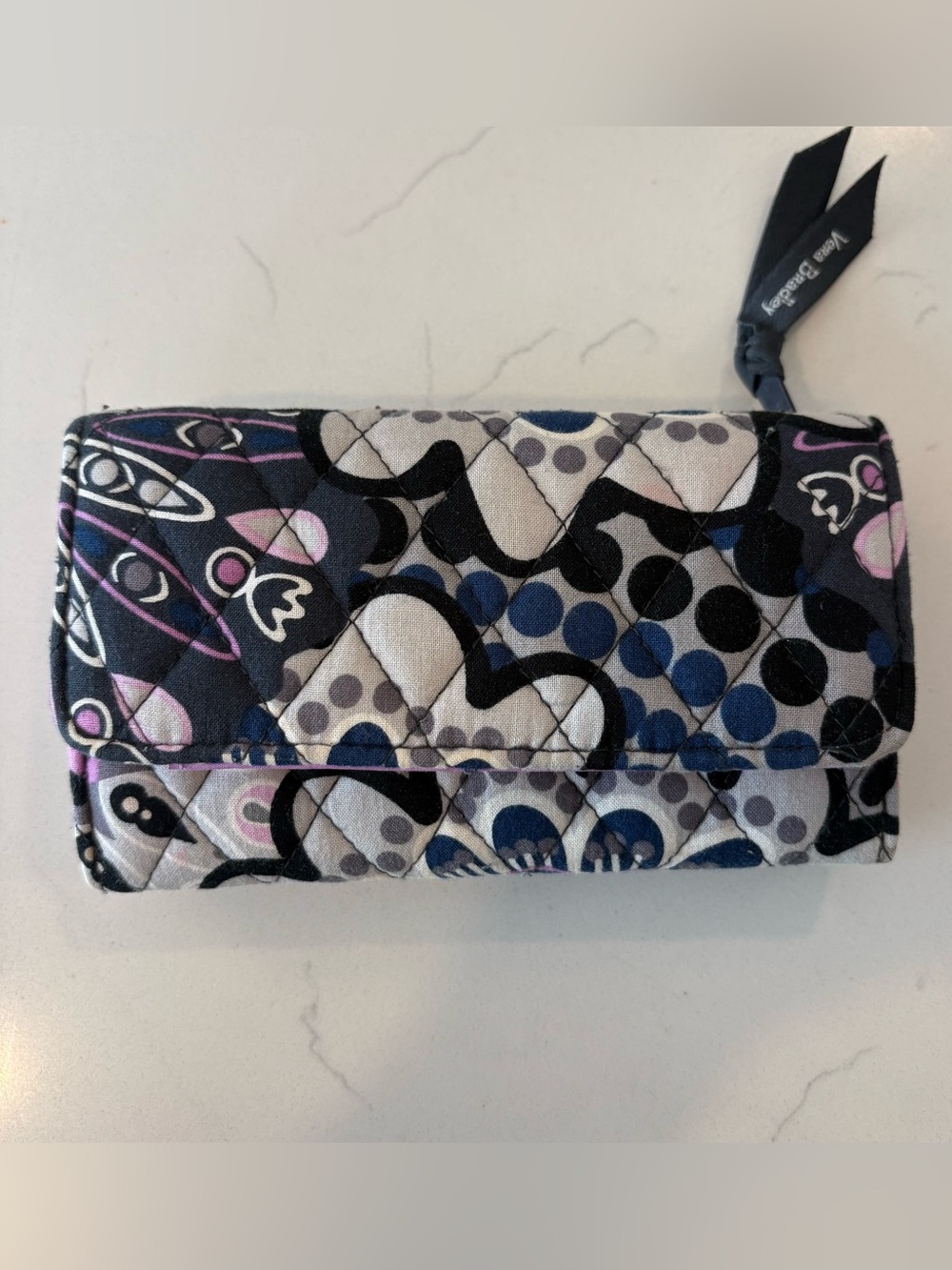 Vera Bradley Quilted Trifold Wallet - Purple/Grey Geometric Medallion ID Window